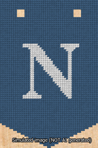 A simulated image of the stitched needlepoint design: Banner 13m Pointed N White on Blue. Not A.I. generated.