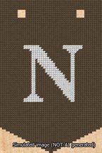 A simulated image of the stitched needlepoint design: Banner 13m Pointed N White on Brown. Not A.I. generated.