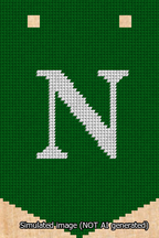 A simulated image of the stitched needlepoint design: Banner 13m Pointed N White on Green. Not A.I. generated.