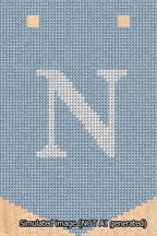 A simulated image of the stitched needlepoint design: Banner 13m Pointed N White on Light Blue. Not A.I. generated.