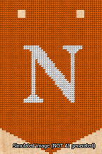 A simulated image of the stitched needlepoint design: Banner 13m Pointed N White on Orange. Not A.I. generated.