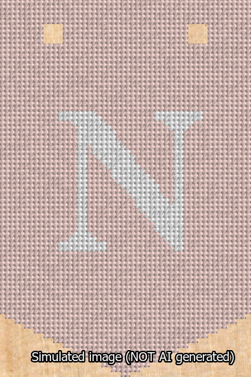 A simulated image of the stitched needlepoint design: Banner 13m Pointed N White on Pink. Not A.I. generated.