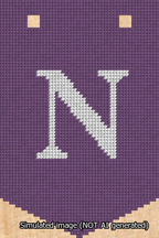 A simulated image of the stitched needlepoint design: Banner 13m Pointed N White on Purple. Not A.I. generated.