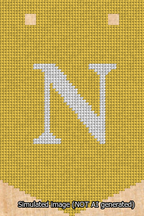 A simulated image of the stitched needlepoint design: Banner 13m Pointed N White on Yellow. Not A.I. generated.