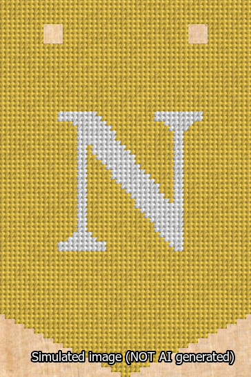 A simulated image of the stitched needlepoint design: Banner 13m Pointed N White on Yellow. Not A.I. generated.