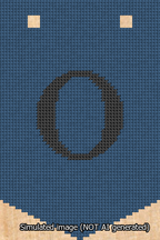 A simulated image of the stitched needlepoint design: Banner 13m Pointed O Black on Blue. Not A.I. generated.