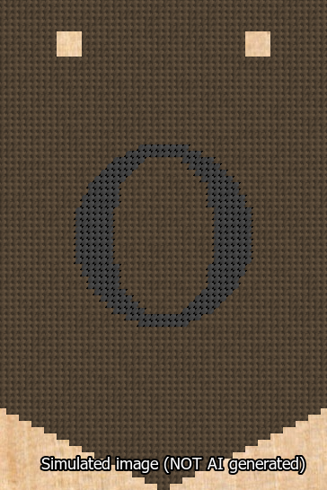A simulated image of the stitched needlepoint design: Banner 13m Pointed O Black on Brown. Not A.I. generated.