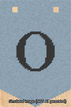A simulated image of the stitched needlepoint design: Banner 13m Pointed O Black on Light Blue. Not A.I. generated.
