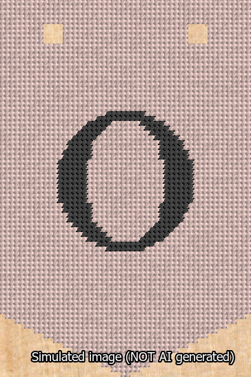 A simulated image of the stitched needlepoint design: Banner 13m Pointed O Black on Pink. Not A.I. generated.