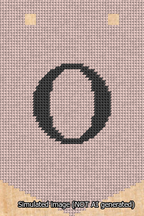 A simulated image of the stitched needlepoint design: Banner 13m Pointed O Black on Pink. Not A.I. generated.