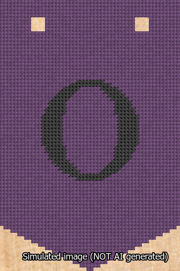 A simulated image of the stitched needlepoint design: Banner 13m Pointed O Black on Purple. Not A.I. generated.