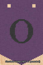 A simulated image of the stitched needlepoint design: Banner 13m Pointed O Black on Purple. Not A.I. generated.