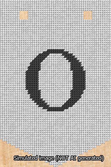 A simulated image of the stitched needlepoint design: Banner 13m Pointed O Black on White. Not A.I. generated.