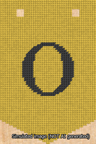A simulated image of the stitched needlepoint design: Banner 13m Pointed O Black on Yellow. Not A.I. generated.