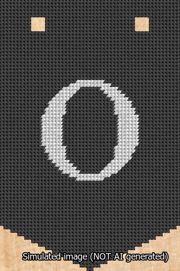 A simulated image of the stitched needlepoint design: Banner 13m Pointed O White on Black. Not A.I. generated.