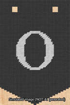 A simulated image of the stitched needlepoint design: Banner 13m Pointed O White on Black. Not A.I. generated.