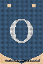 A simulated image of the stitched needlepoint design: Banner 13m Pointed O White on Blue. Not A.I. generated.