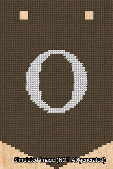 A simulated image of the stitched needlepoint design: Banner 13m Pointed O White on Brown. Not A.I. generated.