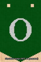 A simulated image of the stitched needlepoint design: Banner 13m Pointed O White on Green. Not A.I. generated.