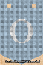 A simulated image of the stitched needlepoint design: Banner 13m Pointed O White on Light Blue. Not A.I. generated.