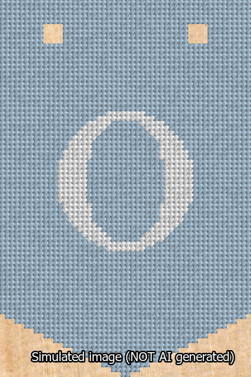 A simulated image of the stitched needlepoint design: Banner 13m Pointed O White on Light Blue. Not A.I. generated.