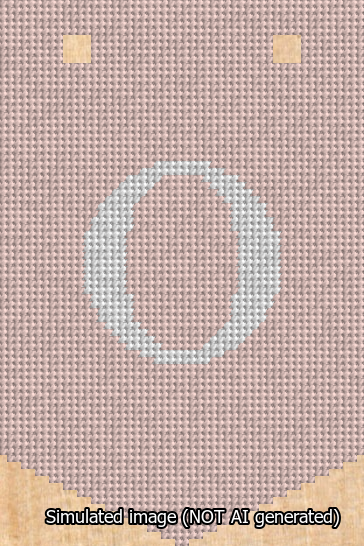 A simulated image of the stitched needlepoint design: Banner 13m Pointed O White on Pink. Not A.I. generated.
