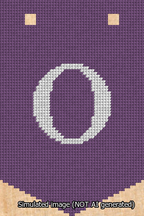A simulated image of the stitched needlepoint design: Banner 13m Pointed O White on Purple. Not A.I. generated.