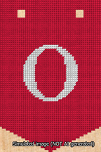 A simulated image of the stitched needlepoint design: Banner 13m Pointed O White on Red. Not A.I. generated.