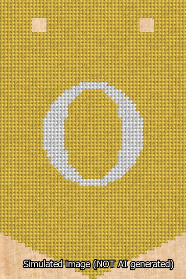 A simulated image of the stitched needlepoint design: Banner 13m Pointed O White on Yellow. Not A.I. generated.