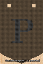A simulated image of the stitched needlepoint design: Banner 13m Pointed P Black on Brown. Not A.I. generated.
