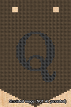 A simulated image of the stitched needlepoint design: Banner 13m Pointed Q Black on Brown. Not A.I. generated.