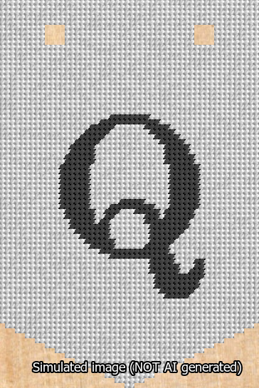 A simulated image of the stitched needlepoint design: Banner 13m Pointed Q Black on White. Not A.I. generated.