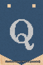 A simulated image of the stitched needlepoint design: Banner 13m Pointed Q White on Blue. Not A.I. generated.