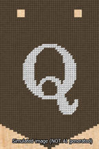 A simulated image of the stitched needlepoint design: Banner 13m Pointed Q White on Brown. Not A.I. generated.