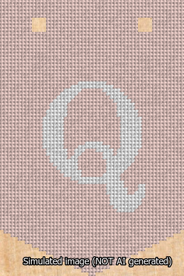 A simulated image of the stitched needlepoint design: Banner 13m Pointed Q White on Pink. Not A.I. generated.