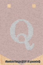 A simulated image of the stitched needlepoint design: Banner 13m Pointed Q White on Pink. Not A.I. generated.