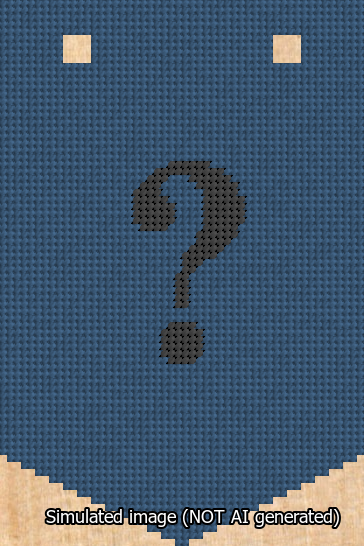 A simulated image of the stitched needlepoint design: Banner 13m Pointed Question Black on Blue. Not A.I. generated.