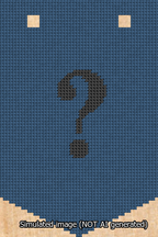A simulated image of the stitched needlepoint design: Banner 13m Pointed Question Black on Blue. Not A.I. generated.