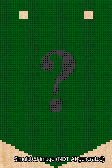 A simulated image of the stitched needlepoint design: Banner 13m Pointed Question Black on Green. Not A.I. generated.