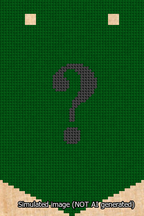 A simulated image of the stitched needlepoint design: Banner 13m Pointed Question Black on Green. Not A.I. generated.
