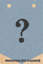 A simulated image of the stitched needlepoint design: Banner 13m Pointed Question Black on Light Blue. Not A.I. generated.