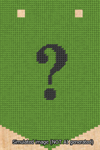 A simulated image of the stitched needlepoint design: Banner 13m Pointed Question Black on Light Green. Not A.I. generated.