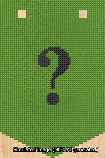 A simulated image of the stitched needlepoint design: Banner 13m Pointed Question Black on Light Green. Not A.I. generated.