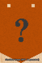 A simulated image of the stitched needlepoint design: Banner 13m Pointed Question Black on Orange. Not A.I. generated.