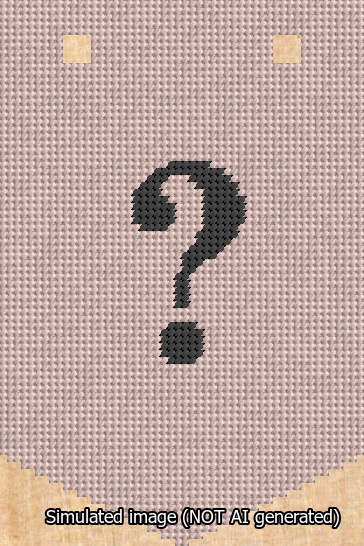 A simulated image of the stitched needlepoint design: Banner 13m Pointed Question Black on Pink. Not A.I. generated.