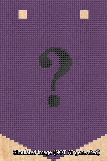 A simulated image of the stitched needlepoint design: Banner 13m Pointed Question Black on Purple. Not A.I. generated.