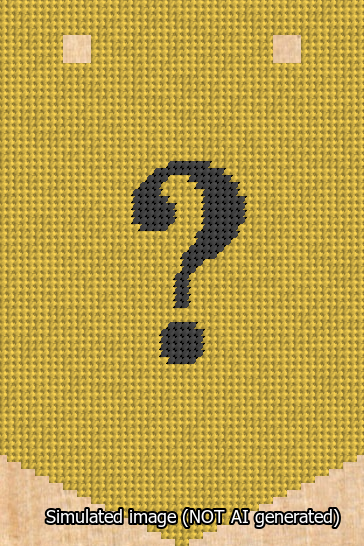 A simulated image of the stitched needlepoint design: Banner 13m Pointed Question Black on Yellow. Not A.I. generated.