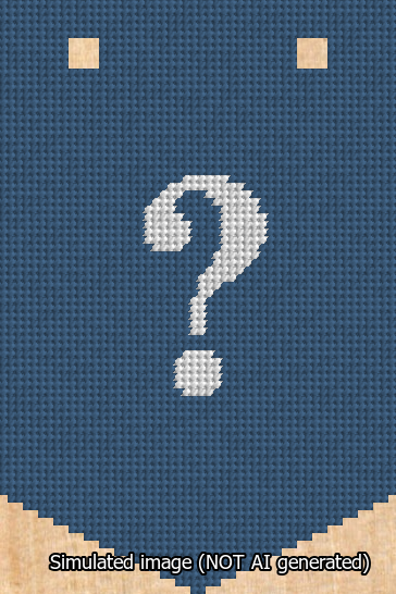 A simulated image of the stitched needlepoint design: Banner 13m Pointed Question White on Blue. Not A.I. generated.