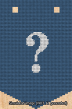 A simulated image of the stitched needlepoint design: Banner 13m Pointed Question White on Blue. Not A.I. generated.