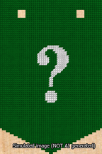 A simulated image of the stitched needlepoint design: Banner 13m Pointed Question White on Green. Not A.I. generated.
